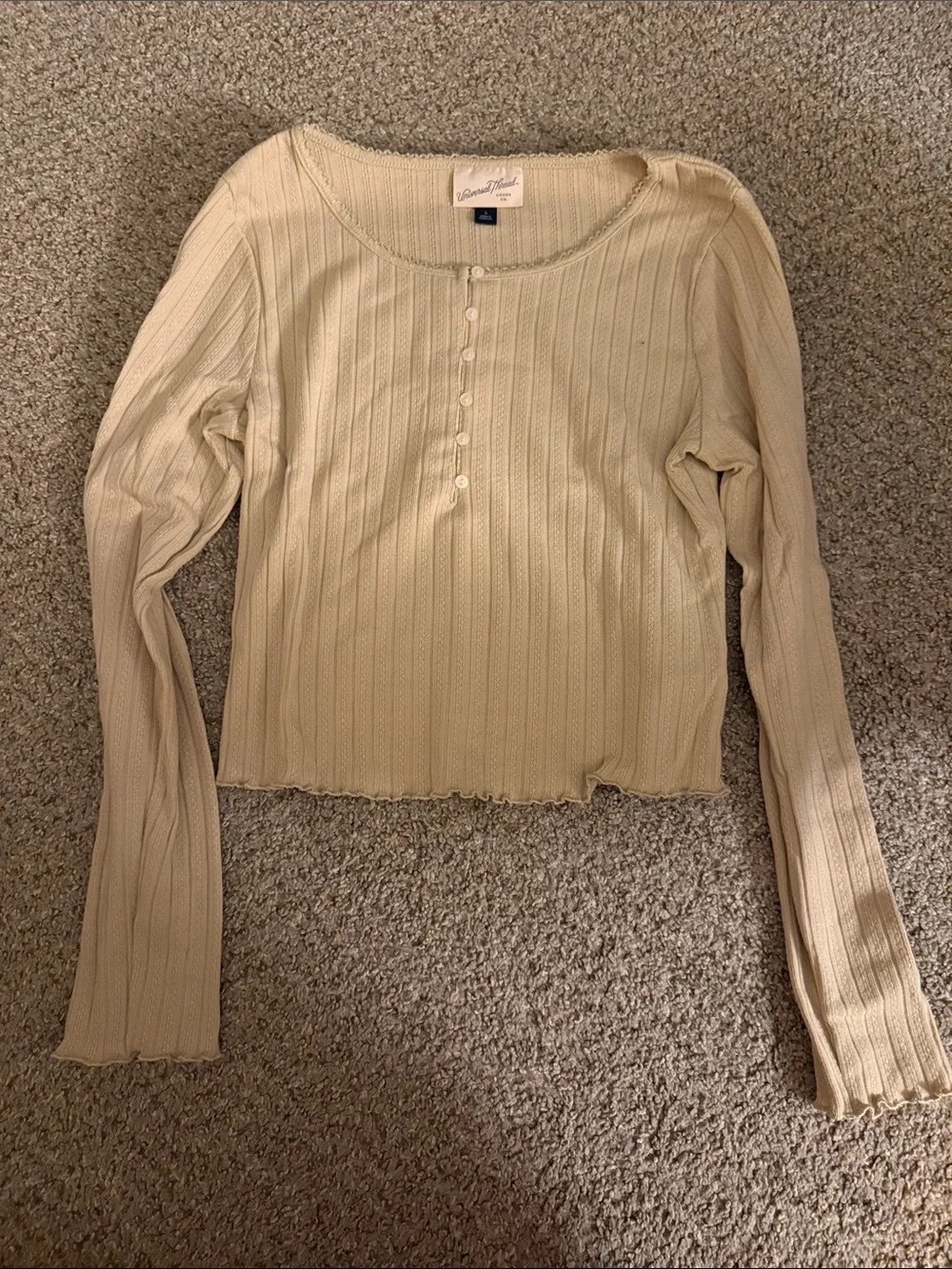 Universal Thread Cream Ribbed Henley Long-Sleeve Top